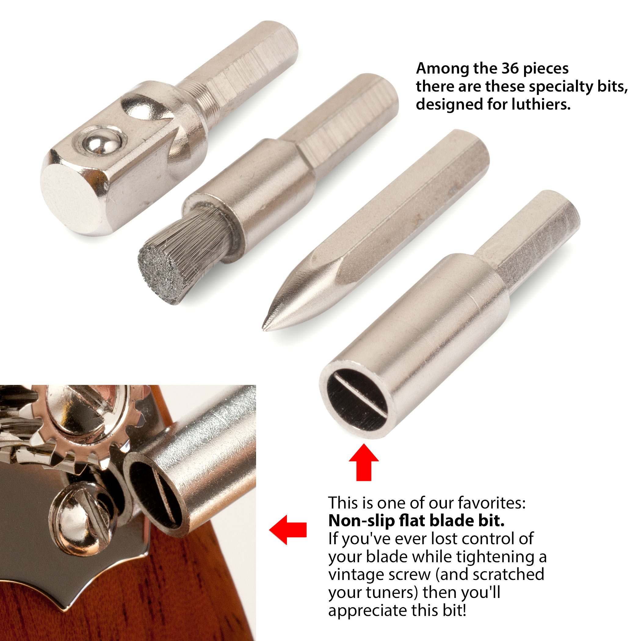 StewMac Guitar Tech Screwdriver Set – 36-Piece Bit Set for Guitar Hardware – Compact No-Spill Case – Magnetic Easy Grip Handle with Extender – Professional Luthier & Repair Tool Kit - Image 5