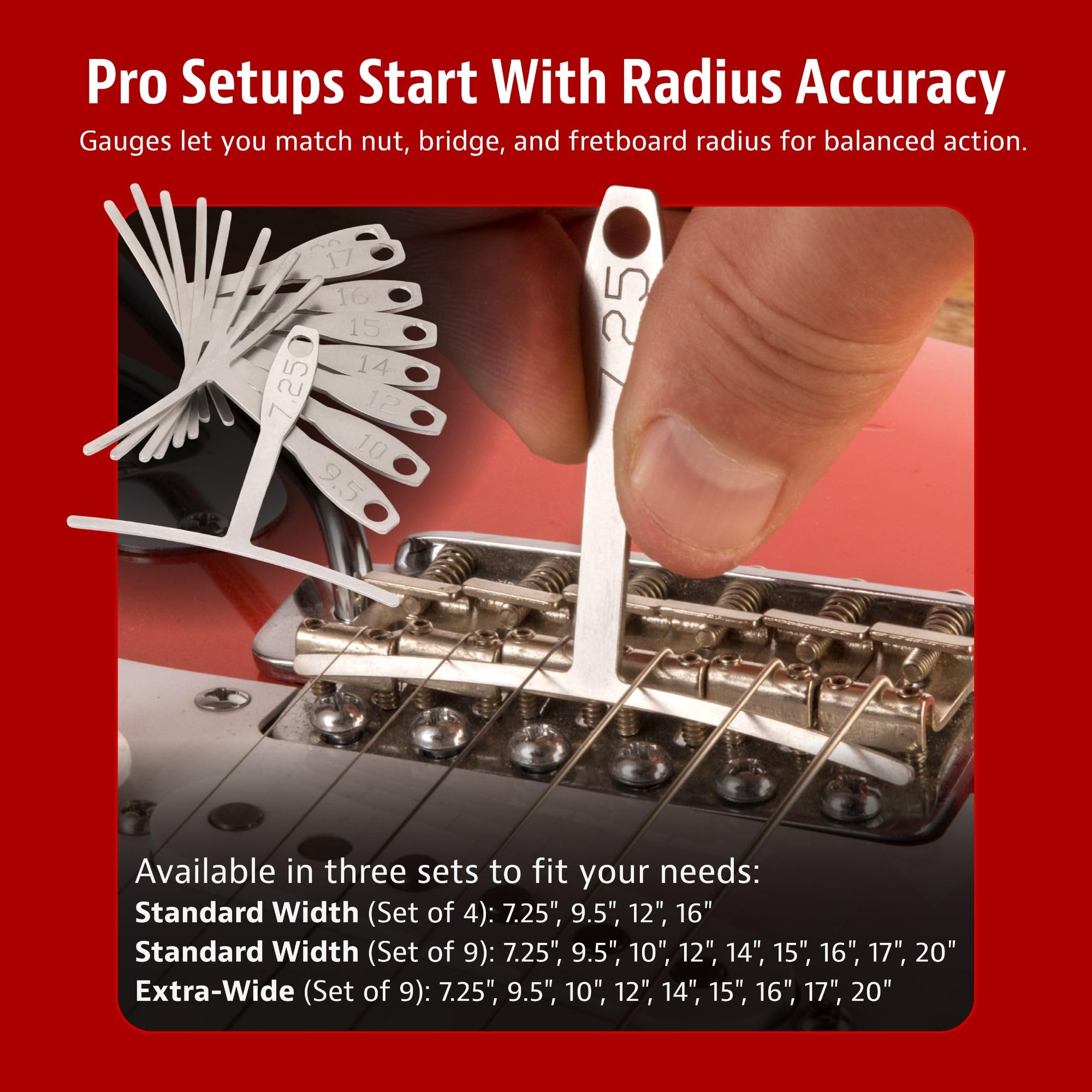 StewMac Understring Radius Gauges, Set of 9, Standard Width for Guitar Setup, for 6-String Guitars and Most 4-String Basses - Image 4